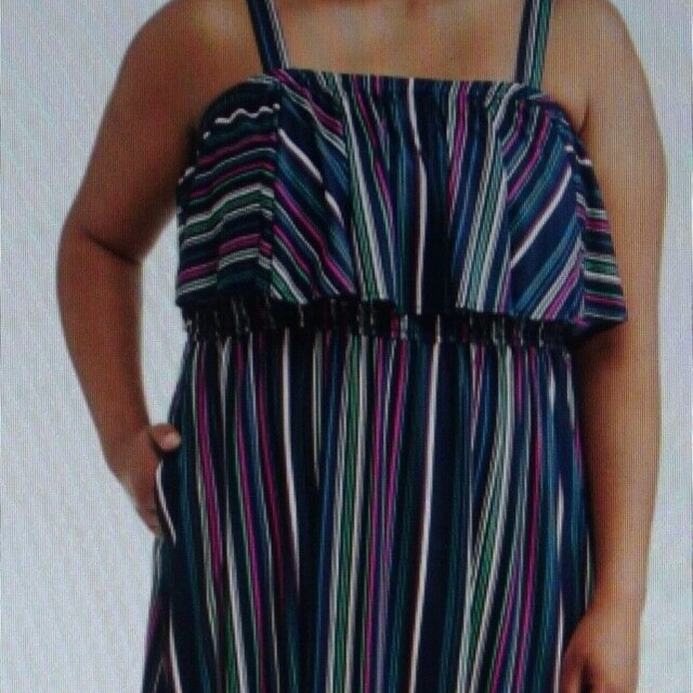 Terra & Sky Strapless Striped Maxi Dress 1X 16 18